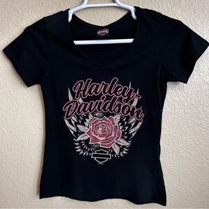 Harley-Davidson V-Neck Short Sleeve Black Tee